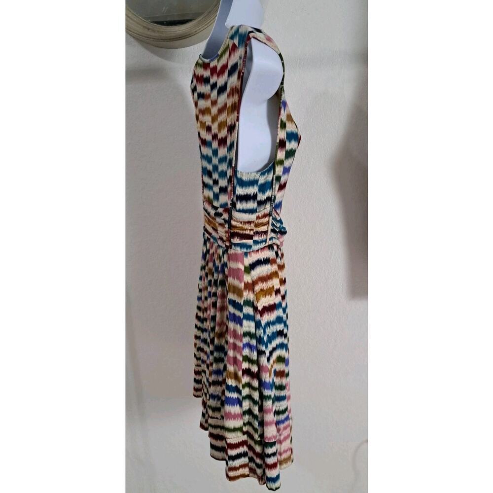 ANTHROPOLOGIE Maeve Sennebec Fit Flare Dress Sz S Jersey Knee Colorful Ikat - Picture 6 of 13